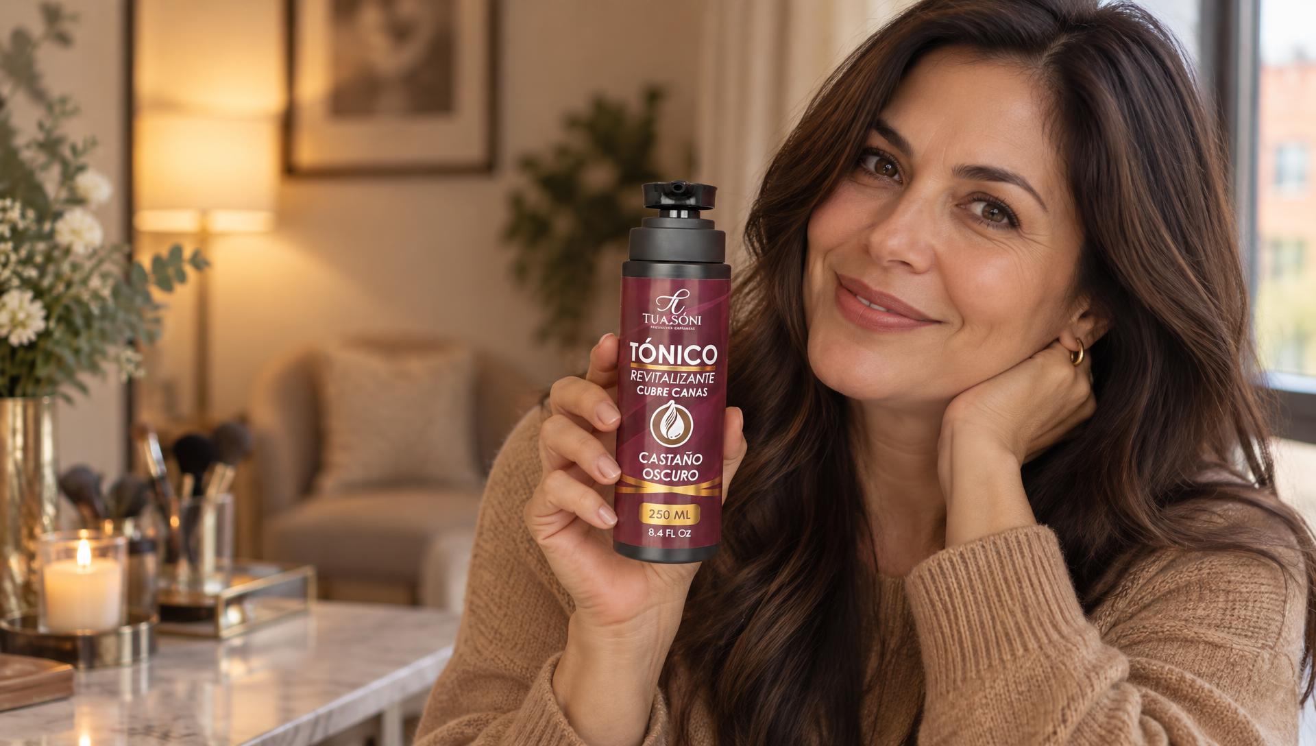 Mujer elegante con el Tónico Tuasoni castaño oscuro